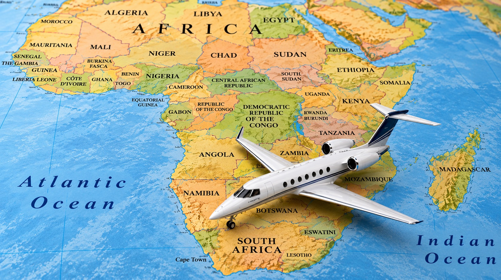 An aircraft over a map of Africa